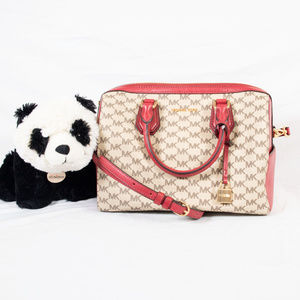 New tan, red Michael Kors 'Mercer' monogram duffle